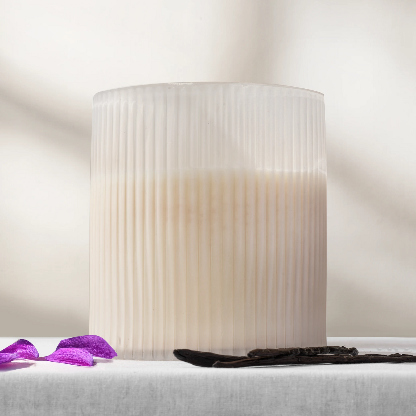 White ribbed glass soy wax candle 